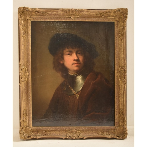 429 - After Rembrandt van Rijn's (Dutch, 1606-1669) - A 19th century oleograph on canvas painting of Rembr... 