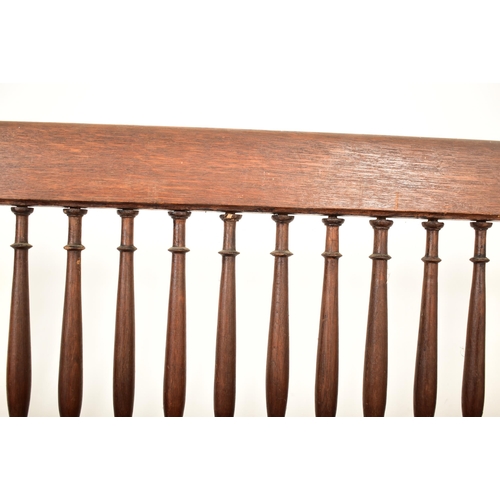 438 - A Victorian 19th century oak wood spindle back hall settle bench. The bench having block & turned ba... 