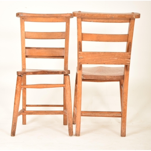 445 - A set of twelve Victorian 19th century beech and elm wood chapel / church inspired chairs. Each chai... 