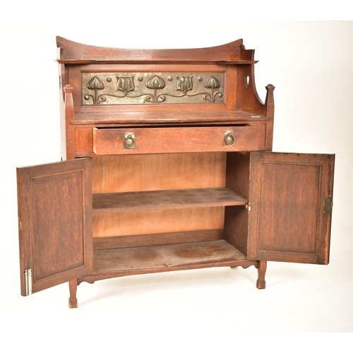 456 - Manner of Shapland & Petter - An Arts & Crafts late 19th century oak & embossed metal sideboard cred... 