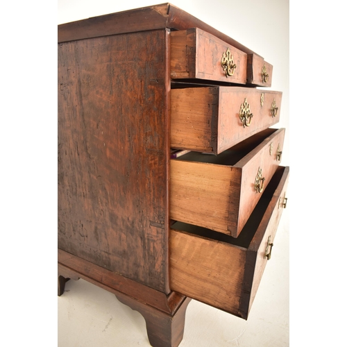 472 - An early 18th century Queen Anne burr walnut chest of drawers. The chest of drawers featuring two sm... 