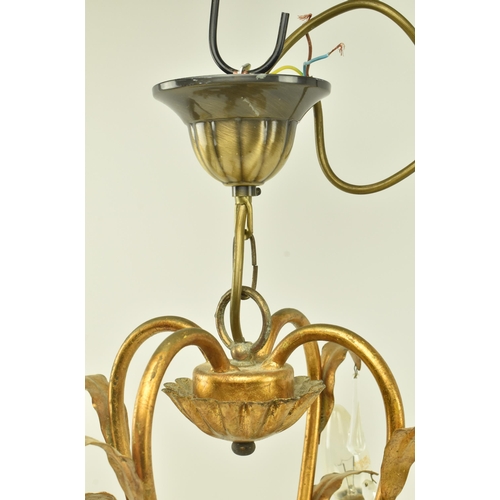 488 - A 20th century gilt metal Italian inspired toleware four branch chandelier ceiling light. The chande... 