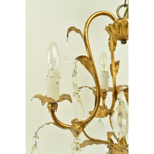 488 - A 20th century gilt metal Italian inspired toleware four branch chandelier ceiling light. The chande... 