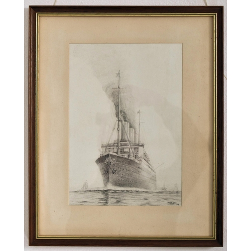 326 - Harold Wyllie (British. 1880-1973) - An early 20th century pencil drawing of a cruise ship. Signed t... 