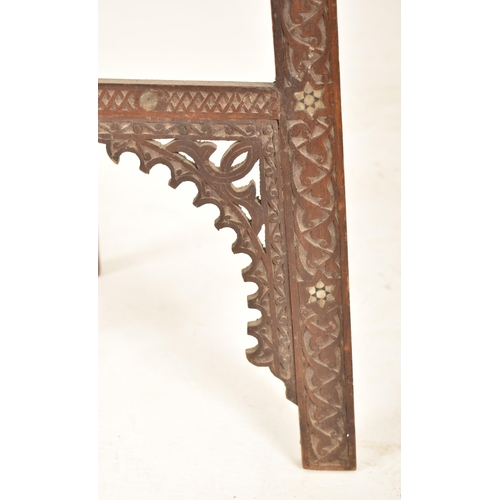 334 - A Moorish late 19th century carved hardwood & mother of pearl inlay artist's easel stand. The easel ... 