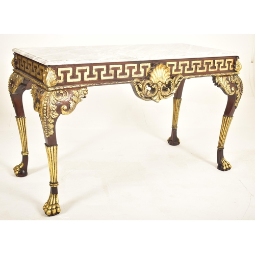 342 - A William Kent 18th century inspired gilt wood & marble top hall console table. The table having a c... 