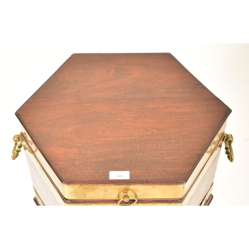 345 - A George III 19th century mahogany & brass bound hexagonal wine cooler on stand. The cooler having a... 