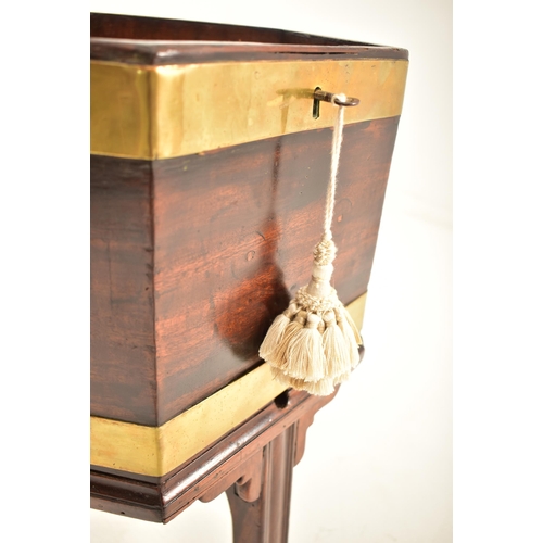 345 - A George III 19th century mahogany & brass bound hexagonal wine cooler on stand. The cooler having a... 