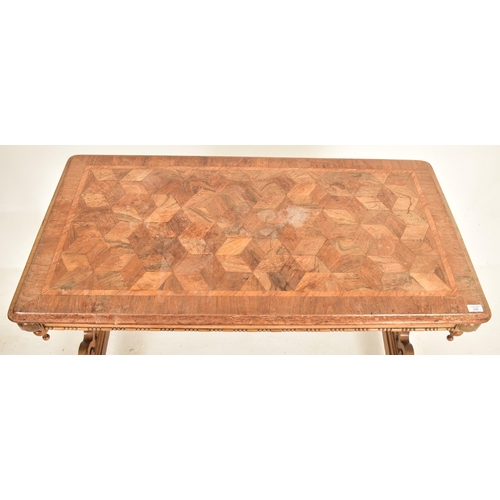 348 - A Victorian 19th century walnut marquetry inlaid writing desk table. The table having a marquetry sp... 