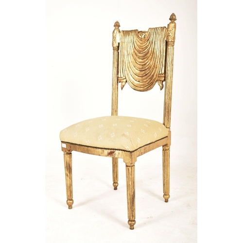 351 - A French Continental 20th century giltwood decorative side chair. The chair having turned finials at... 