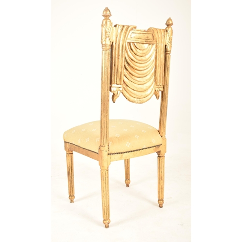 351 - A French Continental 20th century giltwood decorative side chair. The chair having turned finials at... 