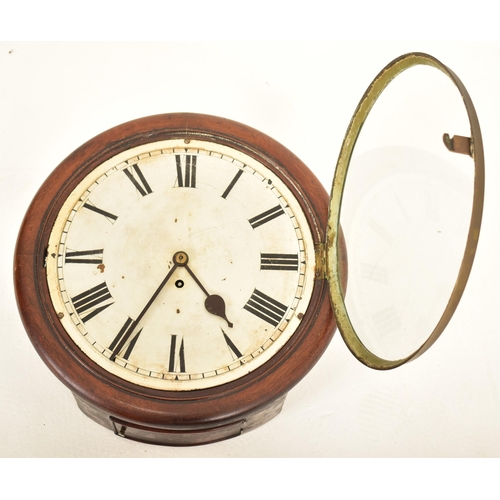 360 - A Victorian 19th century oak cased single fusee movement station wall clock. The clock having a 24 h... 