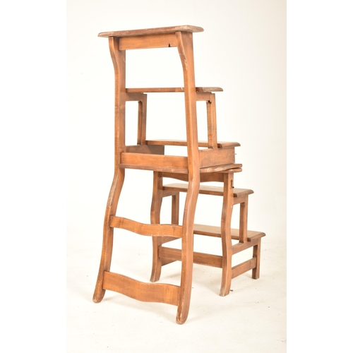 377 - An Edwardian early 20th century beech wood metamorphic set of library steps / chair. The chair havin... 