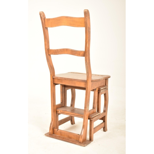 377 - An Edwardian early 20th century beech wood metamorphic set of library steps / chair. The chair havin... 