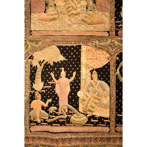 380 - An early 20th century Burmese wall hanging tapestry depicting the Life of Buddha across ten scenes. ... 