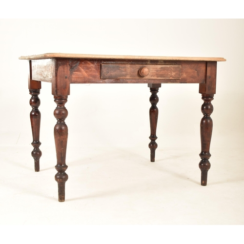 384 - A 19th century Victorian country pine scrub top dining / kitchen table. Raised on turned legs with f... 