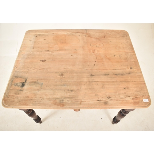 384 - A 19th century Victorian country pine scrub top dining / kitchen table. Raised on turned legs with f... 