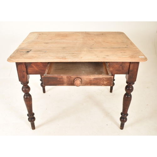 384 - A 19th century Victorian country pine scrub top dining / kitchen table. Raised on turned legs with f... 