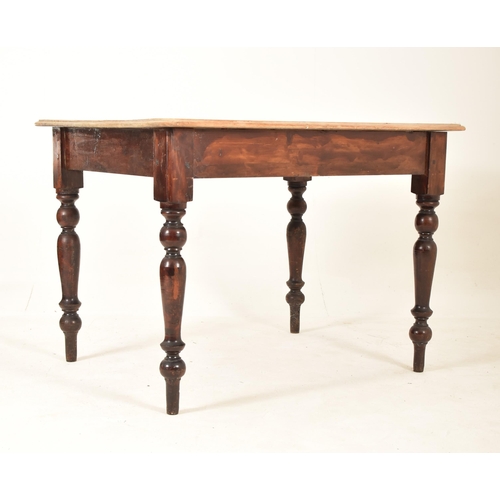 384 - A 19th century Victorian country pine scrub top dining / kitchen table. Raised on turned legs with f... 