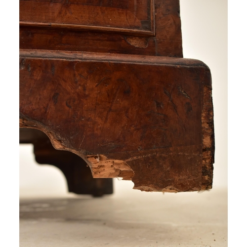 396 - A Queen Anne 18th century burr walnut bureau bookcase or estate cabinet. The cabinet having a scroll... 