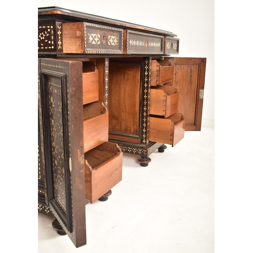 253 - An Italian Lombardy 19th century ebonised wood & bone inlaid twin pedestal kneehole writing desk. Th... 