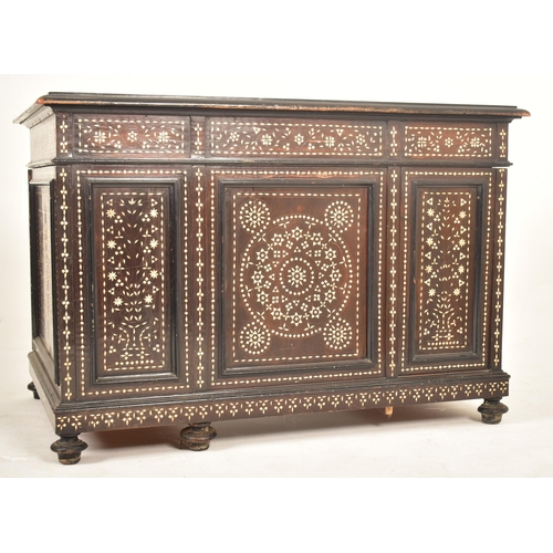 253 - An Italian Lombardy 19th century ebonised wood & bone inlaid twin pedestal kneehole writing desk. Th... 