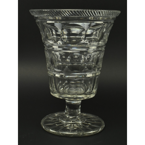 73 - A George IV early 19th century circa 1830s glass celery vase. The celery vase featuring flared diago... 