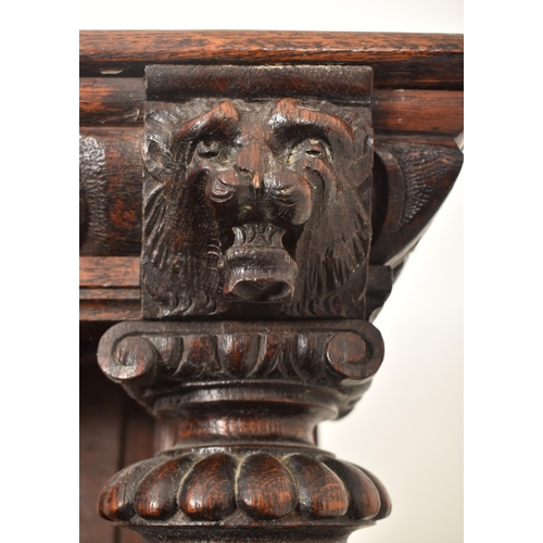 293 - A Flemish Continental 19th century carved oak court cupboard credenza sideboard. The cupboard having... 