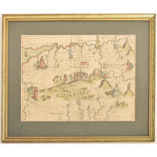 294 - After Michael Drayton (British, 1563-1631) - An etching on paper and hand coloured map of Glocesters... 