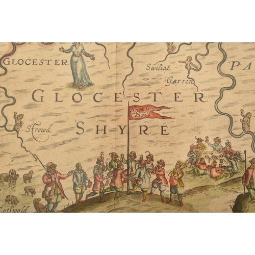 294 - After Michael Drayton (British, 1563-1631) - An etching on paper and hand coloured map of Glocesters... 