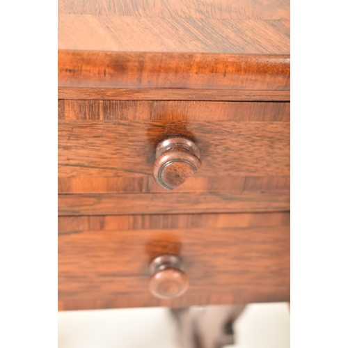 296 - A George IV early 19th century rosewood drop leaf work writing table. The table having a straight to... 