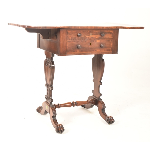 296 - A George IV early 19th century rosewood drop leaf work writing table. The table having a straight to... 