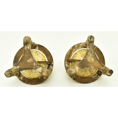 76 - A pair of late 19th century / early 20th century hand painted metal & wood celestial desk globes. Ea... 