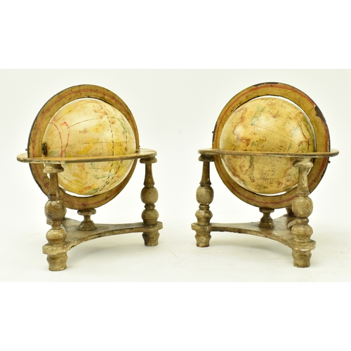 76 - A pair of late 19th century / early 20th century hand painted metal & wood celestial desk globes. Ea... 