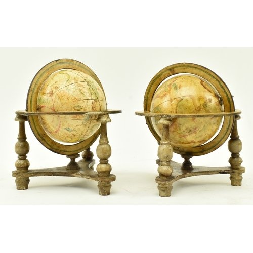 76 - A pair of late 19th century / early 20th century hand painted metal & wood celestial desk globes. Ea... 