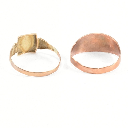 103 - Two gold rings AF. The rings to include a Victorian hallmarked 9ct rose gold ring with engraved flow... 