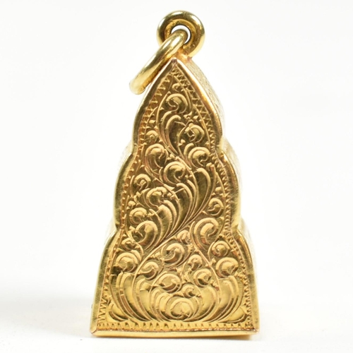 126 - An 18ct gold Thai buddha amulet necklace pendant. The pendant having a Thai buddha encased in an all... 