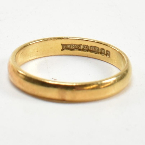 128 - A hallmarked 18ct gold band ring. Hallmarked for London, 1994. Sponsor's mark B.BROS. Size J.5. Weig... 