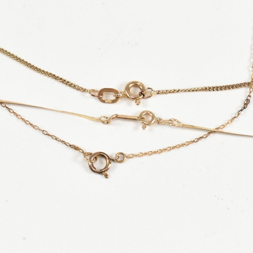 132 - Three 9ct gold necklaces. A hallmarked 9ct gold Maltese cross pendant strung on a curb link chain ne... 