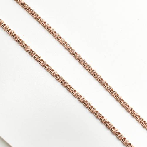 136 - A hallmarked 9ct rose gold albert chain with T-bar pendant. The Italian rose gold belcher chain havi... 