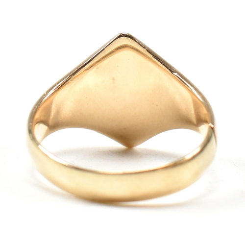 153 - An early 20th century hallmarked 9ct gold signet ring AF. The 9ct gold navette signet ring having a ... 