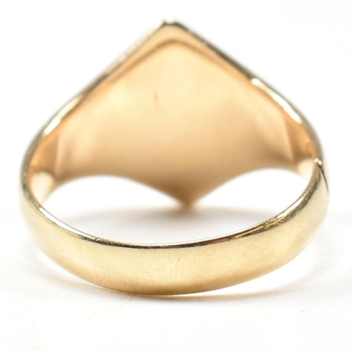 153 - An early 20th century hallmarked 9ct gold signet ring AF. The 9ct gold navette signet ring having a ... 