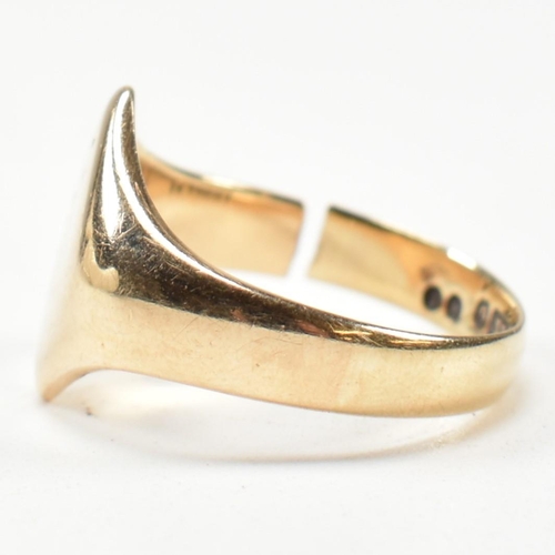 153 - An early 20th century hallmarked 9ct gold signet ring AF. The 9ct gold navette signet ring having a ... 