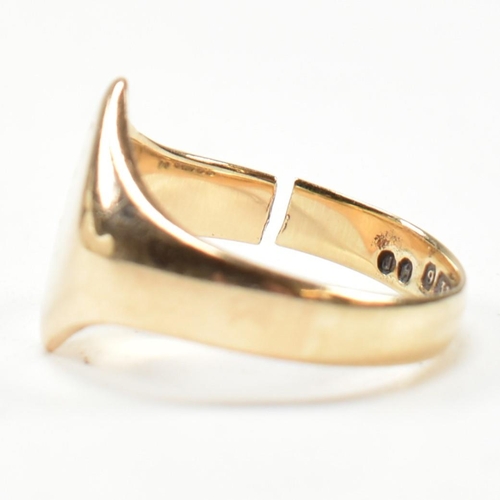 153 - An early 20th century hallmarked 9ct gold signet ring AF. The 9ct gold navette signet ring having a ... 