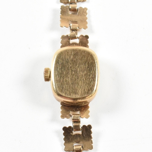 156 - Hallmarked 9ct gold Everite ladies cocktail watch. The watch having a rectangular dial with baton nu... 