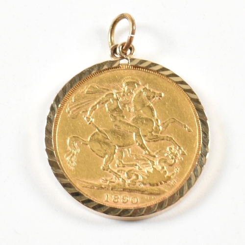 163 - A Victorian 1890 full sovereign pendant. The sovereign having a hallmarked 9ct gold pendant mount. S... 