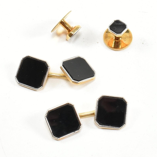 172 - A set of 18ct gold, platinum and enamel dress shirt studs and cufflinks. The set of gentleman's 18ct... 