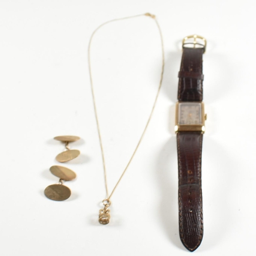 183 - A collection of 9ct gold jewellery and a wristwatch. The jewellery to include a pair of hallmarked 9... 