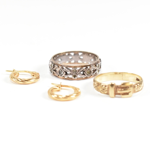 184 - A collection of 9ct gold jewellery including a 9ct gold, silver and white stone set eternity ring. A... 