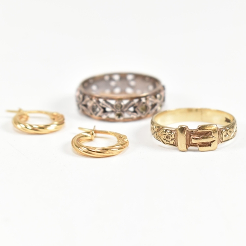 184 - A collection of 9ct gold jewellery including a 9ct gold, silver and white stone set eternity ring. A... 